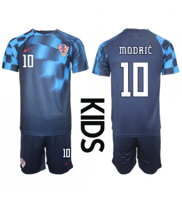 Kroatien Luka Modric #10 Borta Kläder Barn VM 2022 Kortärmad (+ Korta byxor)